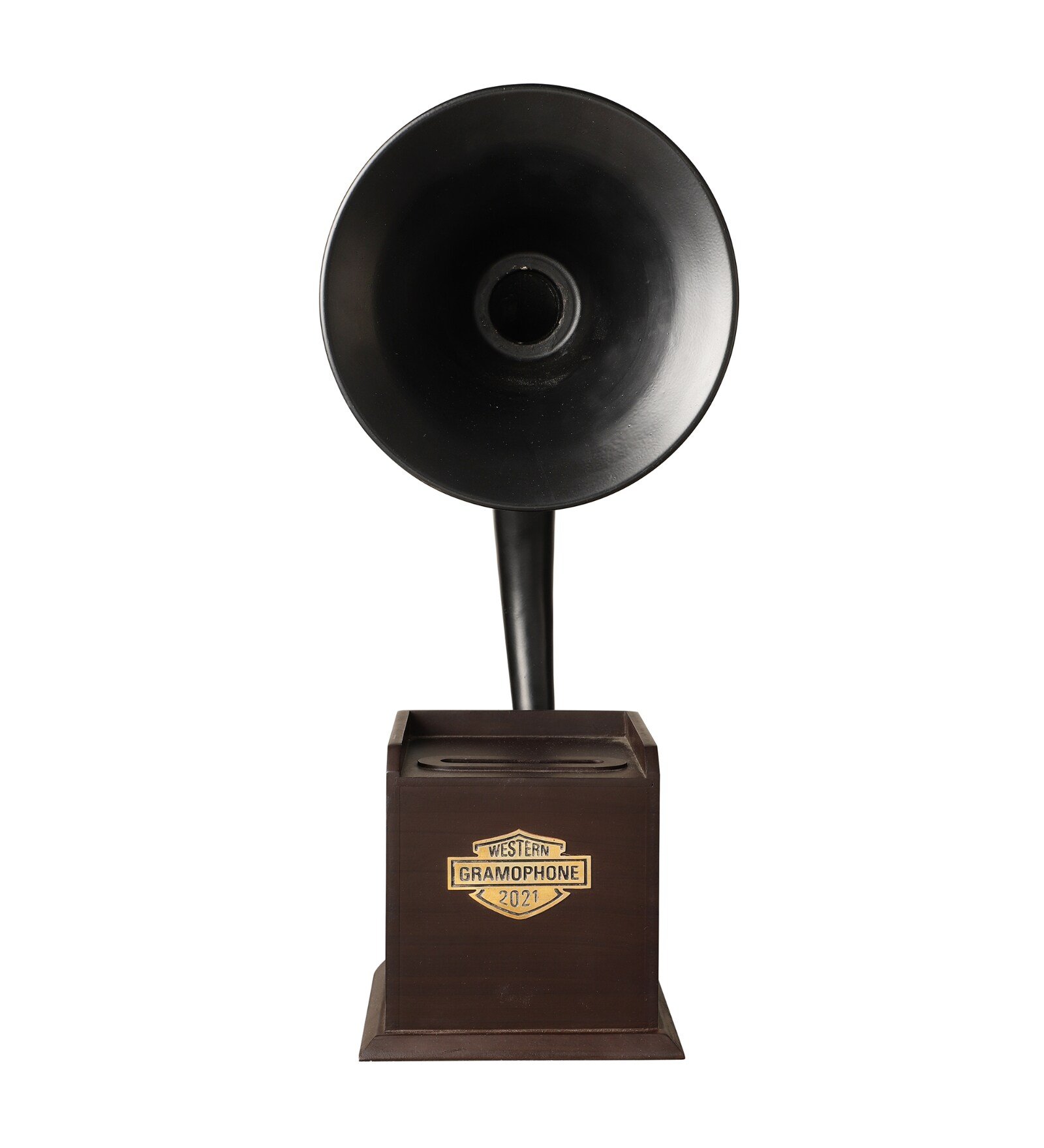 Gramohophone Black Wooden & Brass Showpiece